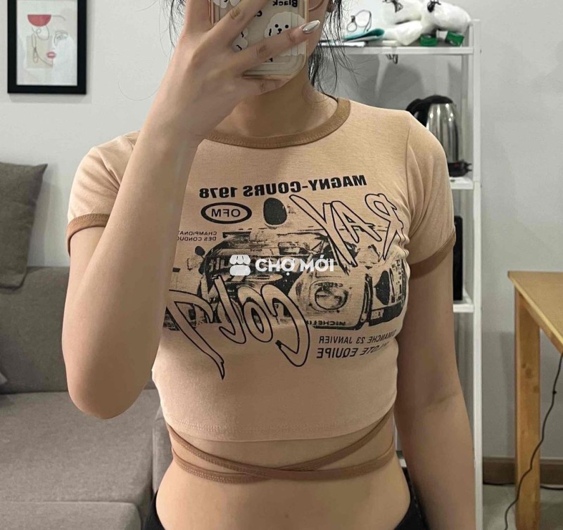Croptop Cotton màu Be nữ