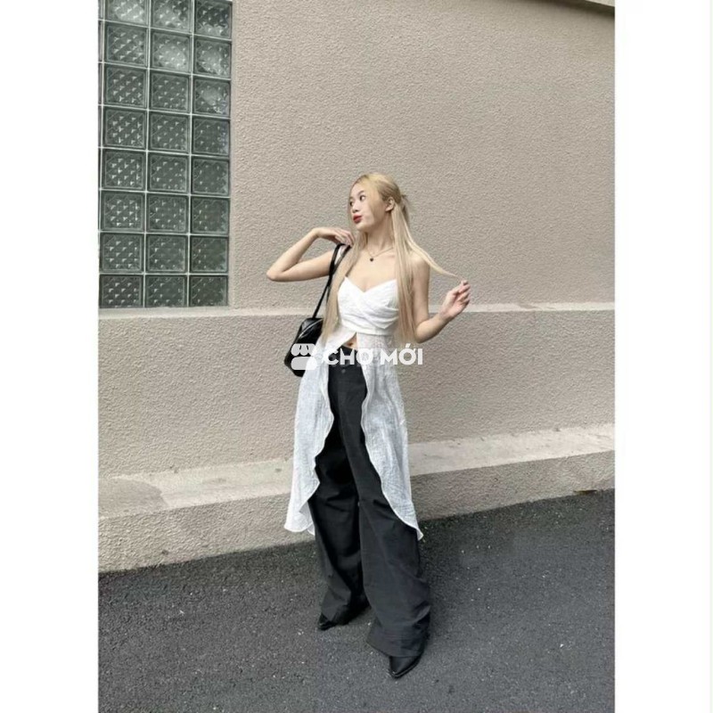 Áo hai dây xẻ tà dài - Brand CLÉLIE - Size XS