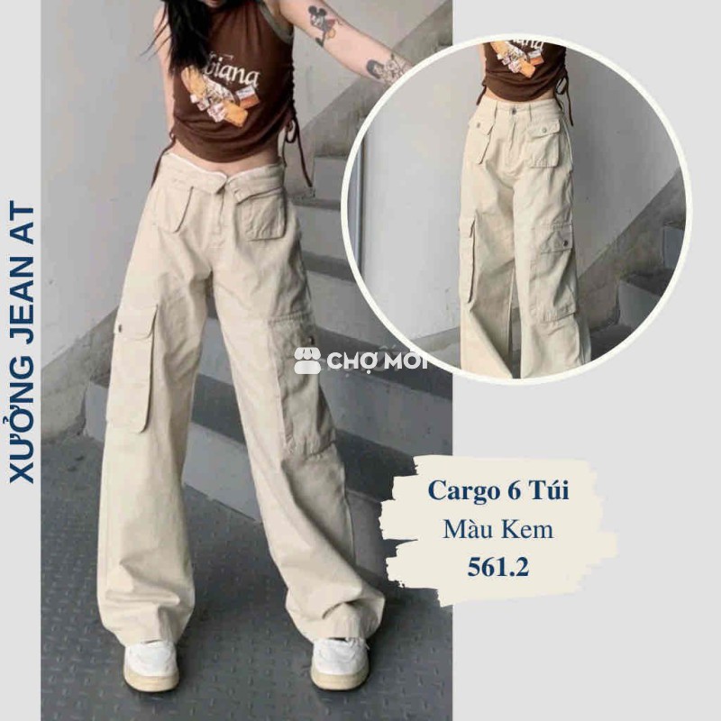 Quần Kaki ống rộng nữ túi hộp Size S Màu Kem