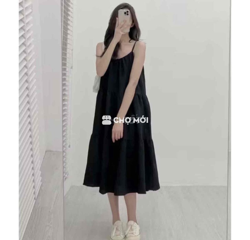 Váy 2 Dây Ba Tầng Váy Maxi Babydoll Vải Đũi Mềm Dá