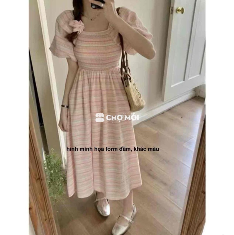 Đầm váy maxi kẻ ngang chun ngực freesize
