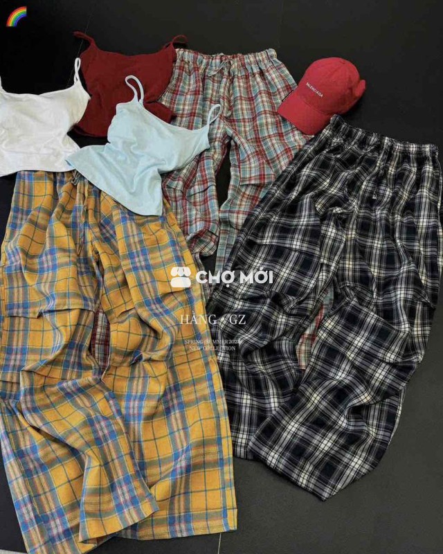SET 2S ZIP CÓ MÚT MIX QUẦN SUÔNG KẺ CARO - HÀNG QC