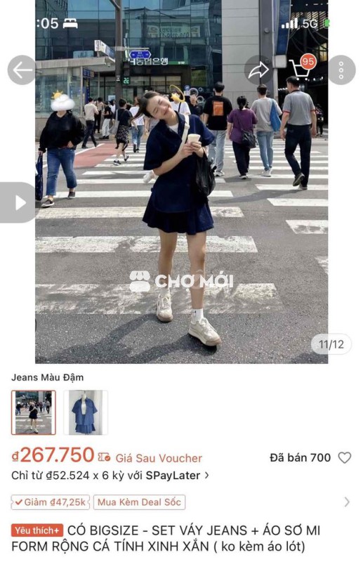 Pass set váy jeans + áo sơ mi size 2XL (ảnh thật)