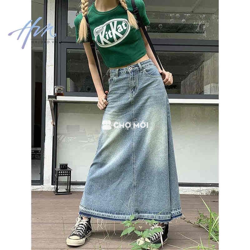 Chân váy denim dáng chữ A lưng cao