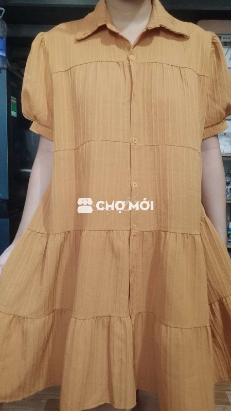 Đầm babydoll màu cam vàng có cổ dễ thương