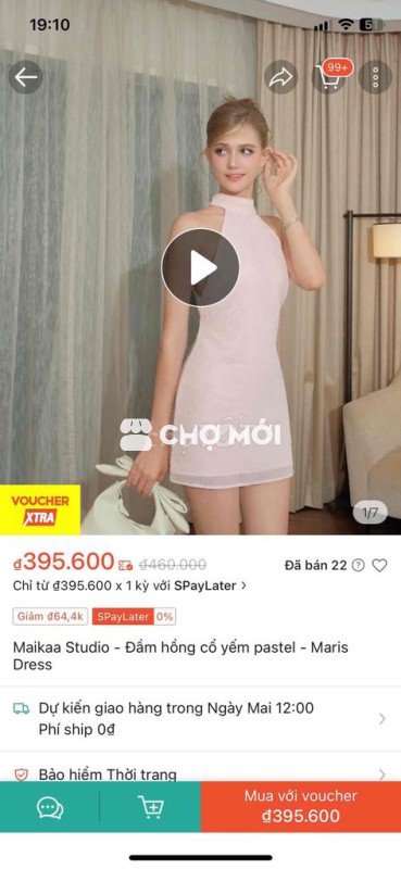 Maikaa Studio - Đầm hồng cổ yếm pastel -Size S