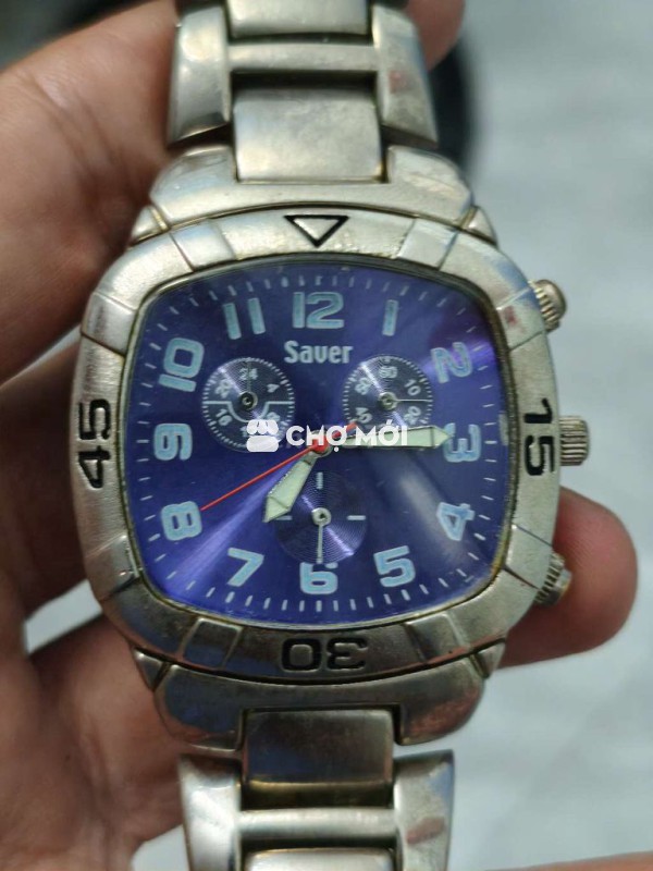 Đồng hồ Nhật, size vuông 38mm,mặt xanh, chạy 3 kim