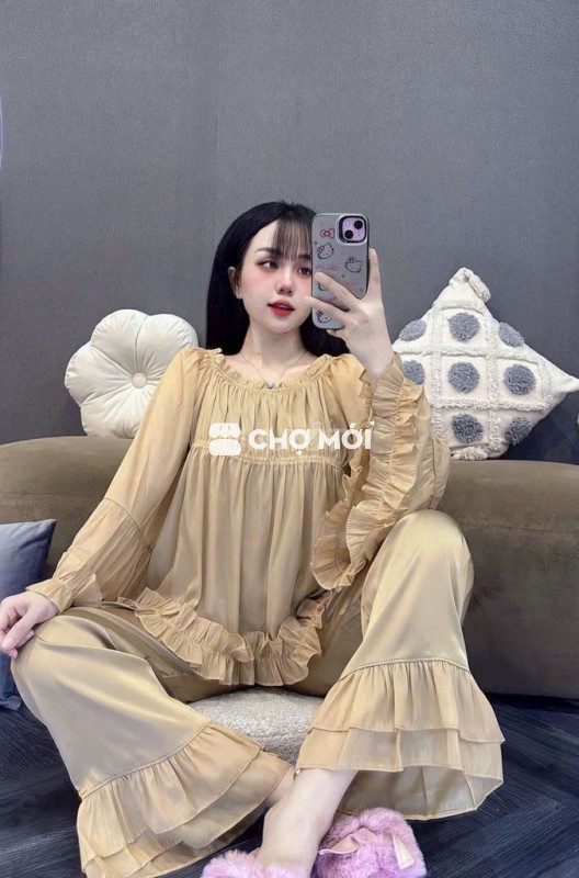 Đồ bộ pijama tay dài phối ren