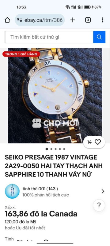 Đh pin seiko presage kính Saphire size 34