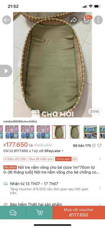Nôi tre nằm võng chống cong lưng cho bé từ 0-18t