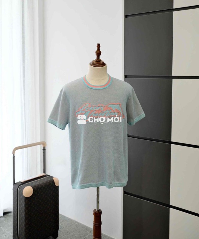 Áo Phông Len L.V Xanh Cổ Cam Cao Cấp