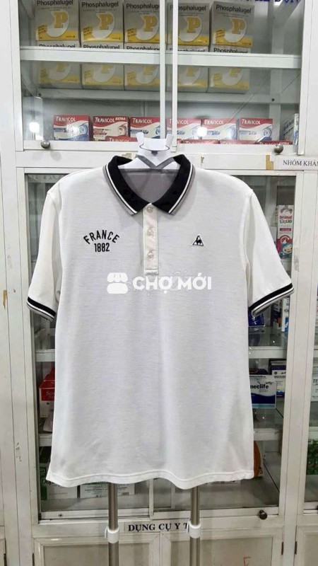 Áo thun Leqcoq spotif gà trống pháp màu trắng phối