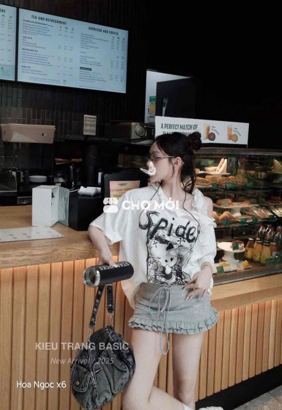 Set lệch vai ren buộc nơ