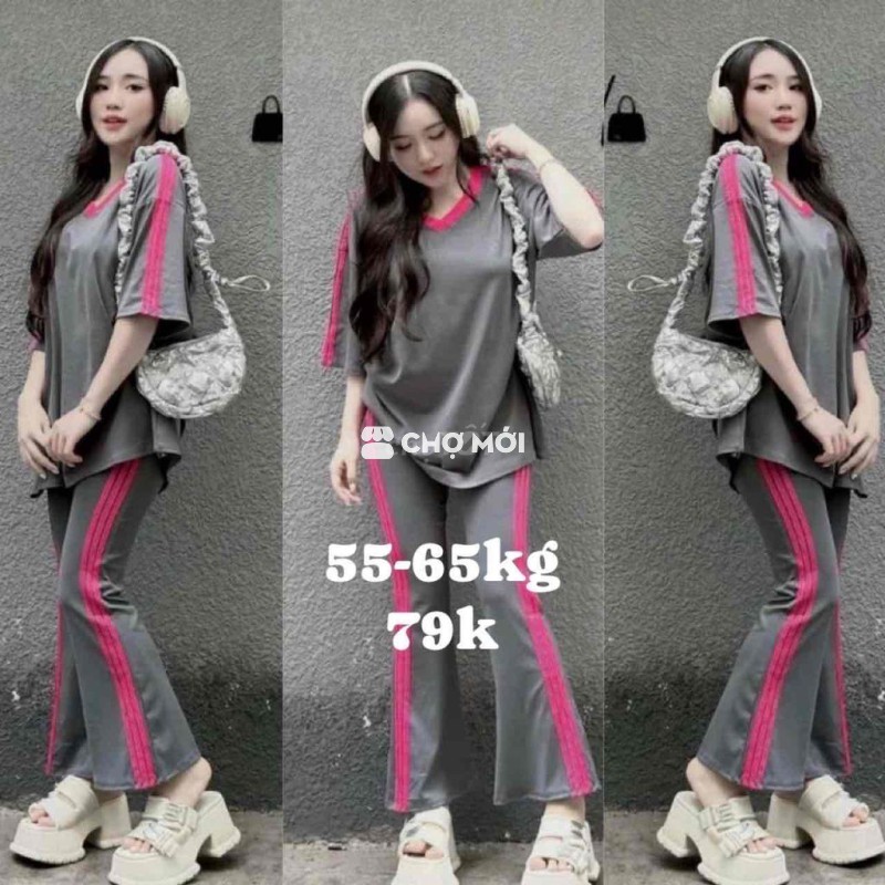 Set bộ áo cổ tim quần loe viền