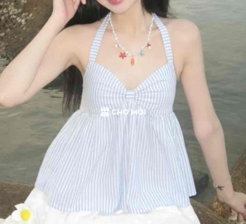 Áo babydoll cổ yếm xanh