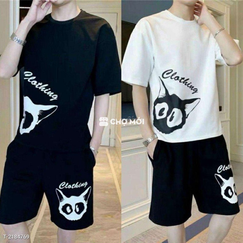 SET đồ bộ nam hoạ tiết mặt mèo, chất vải thun lạnh