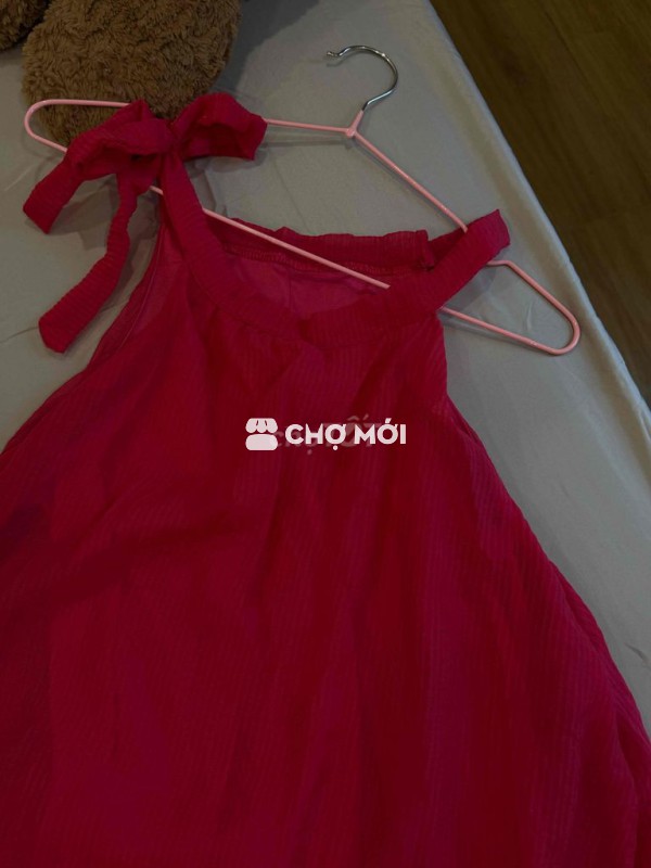 Vái Maxi Hồng 2 Dây Dáng Dài