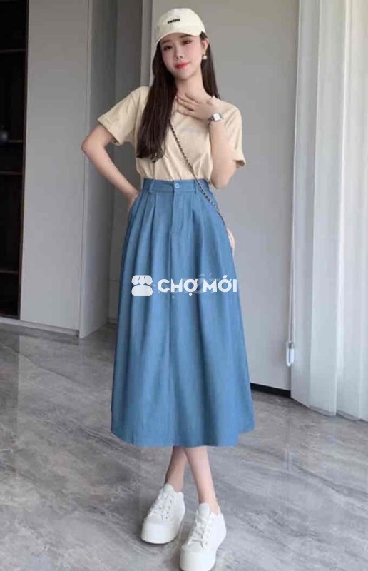 Chân váy chữ A xanh nhạt nữ,chất dày dặn,new 80%