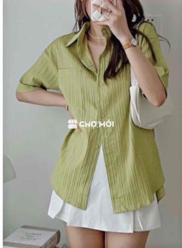 Áo sơ mi nữ chất đũi xốp,hoạ tiết kẻ dọc