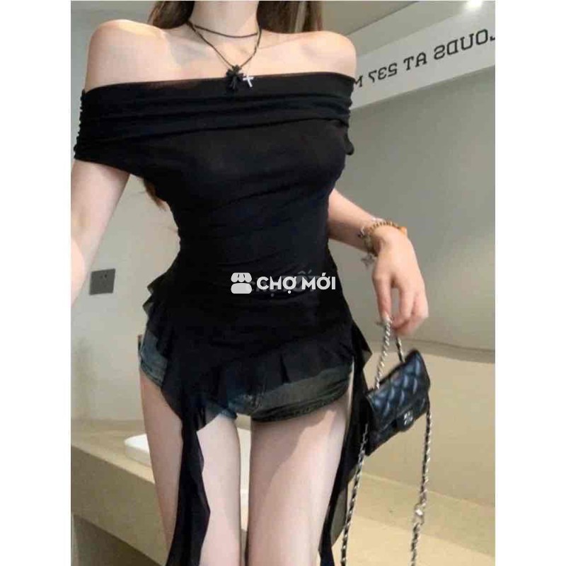 Áo trễ vai thun lưới ôm