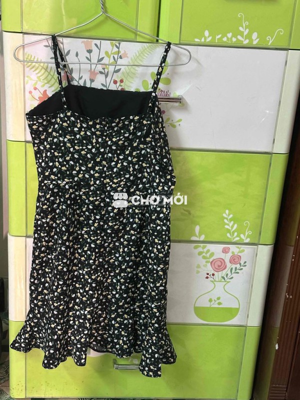 Váy voan đen hoa nhí dáng xòe Size M