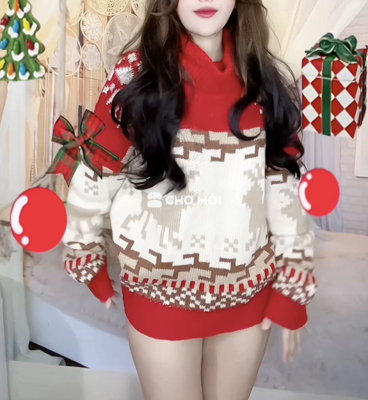 Áo len Noel màu đỏ dày dặn cổ cao