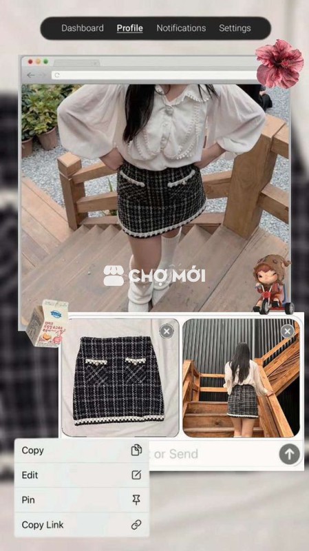 Váy ngắn Tweed đen trắng nữ