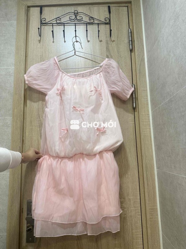 Áo váy vai voan tơ quả bí đính nơ bồng bềnh bèo