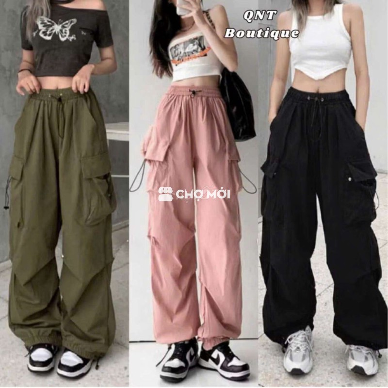 Quần Ống Suông Nữ Có Dây Rút Bo Gấu
