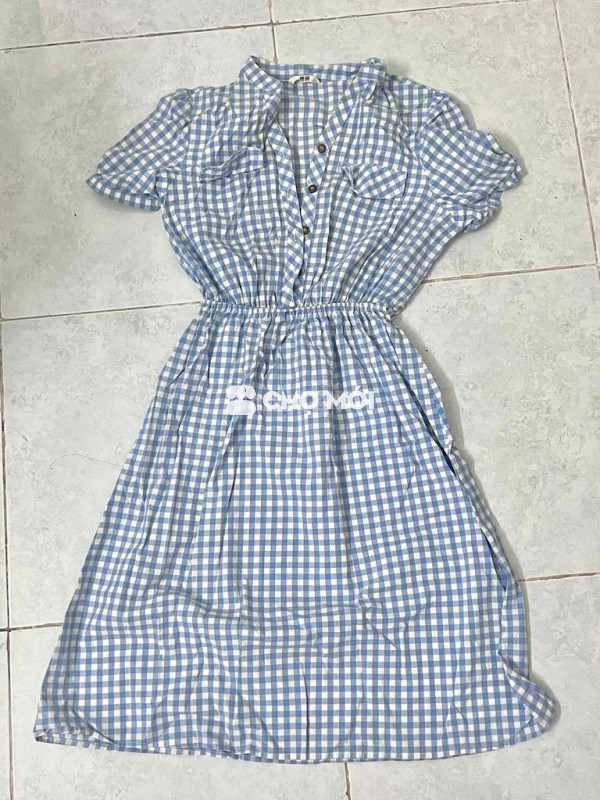 Váy liền Uniqlo caro xanh biển size S
