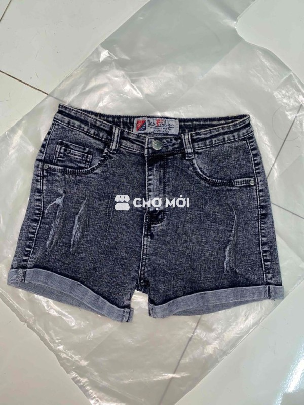Quần short jeans nữ xám đen form ôm co giãn