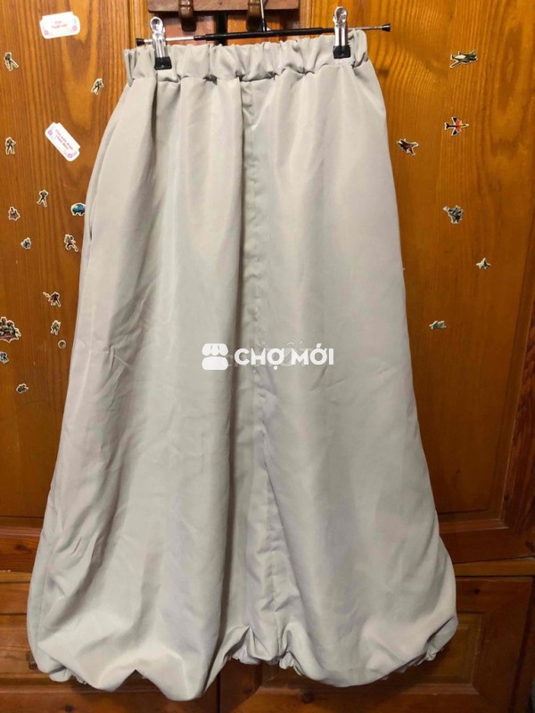 Váy chữ A eo cao màu xám