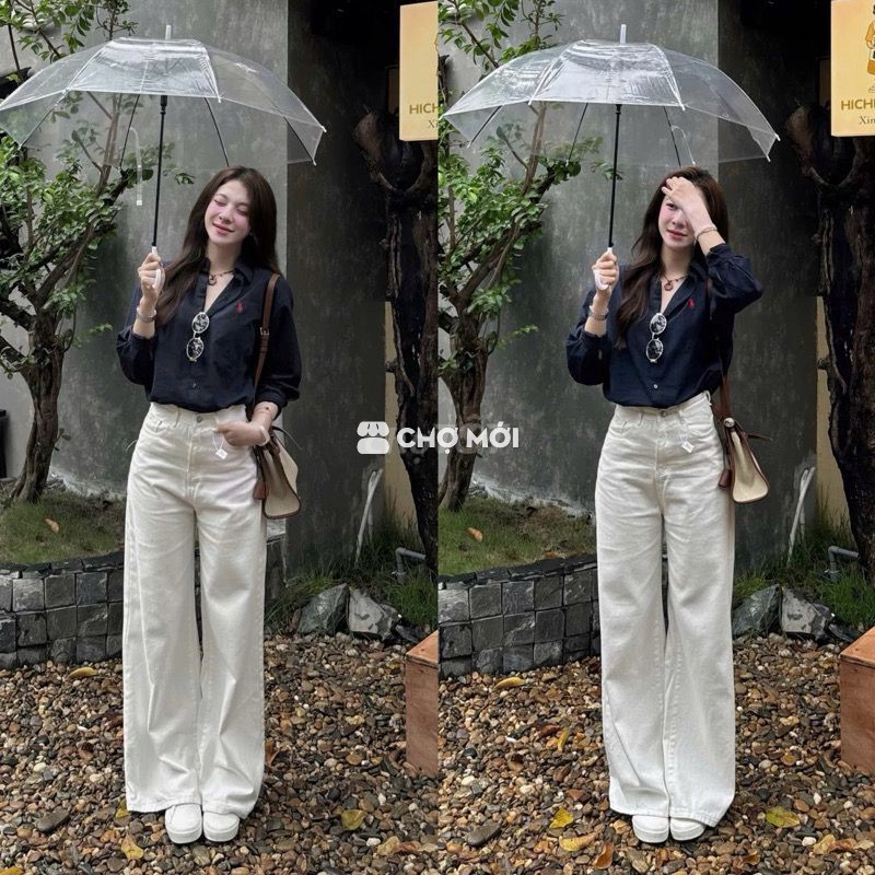 Quần jeans trắng ống rộng size L