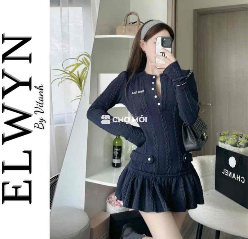 Đầm Len Thiết Kế  Dài Tay PhốiChân Váy Dáng Xòe