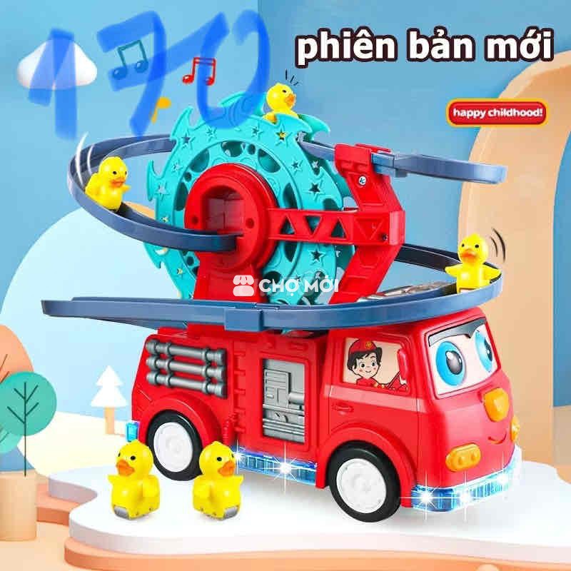 mới 100%,xe cứu hoả kèm vịt leo thang và nhạc