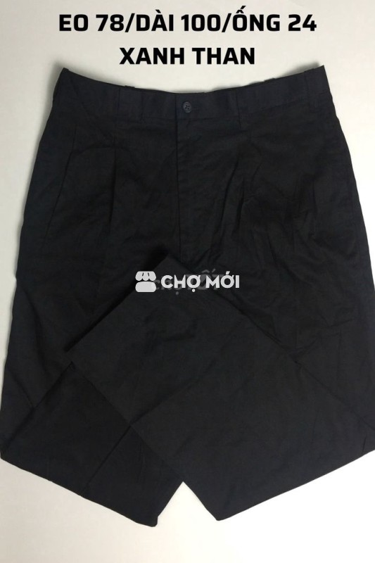 (2hand)Quần kaki xếp li Nhật xanh than eo 78