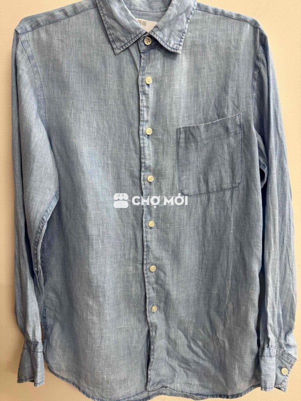 Áo sơ mi UNIQLO lanh xanh nhạt