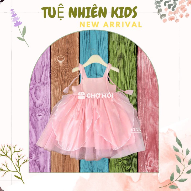 Đầmbé gái voan hồng 2 dây bồng bềnh(Size 10-30kg)