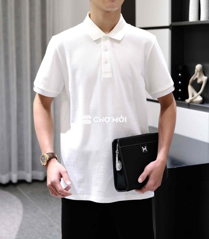 Áo Polo Nam BBR Trắng Kẻ Tay Cao Cấp