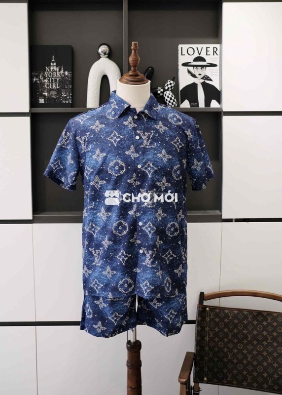 Bộ Lụa Nam LV Xanh Hoạ Tiết