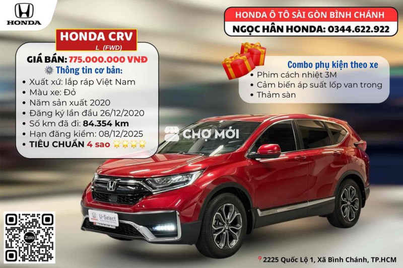 Honda CR V 2020 L ĐỎ - 84.354 km - 775tr