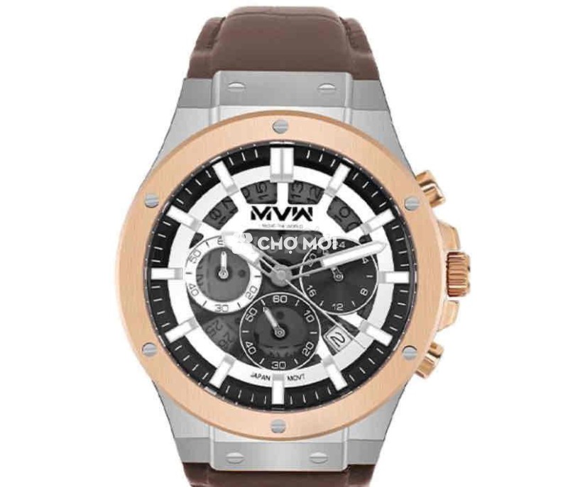 đồng hồ MVW mã ML097-02 dây da nâu lịch ngày