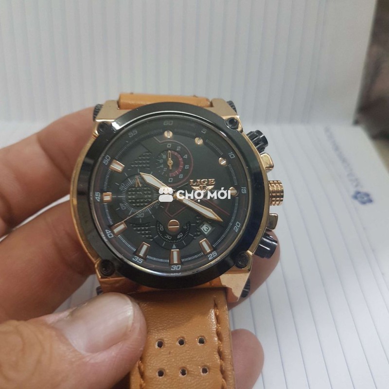 Đồng hồ nam dây da LIGE Chronograph 1853.