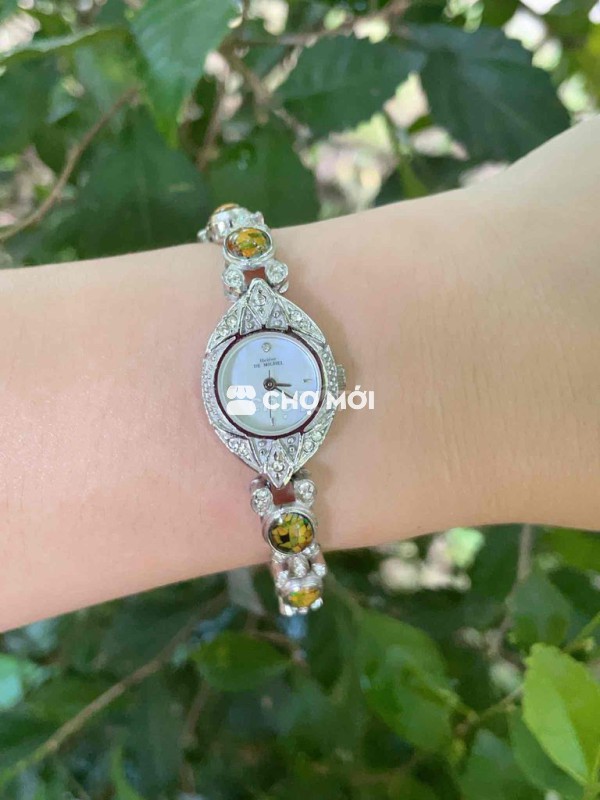 đồng hồ bạc đúc đá opal