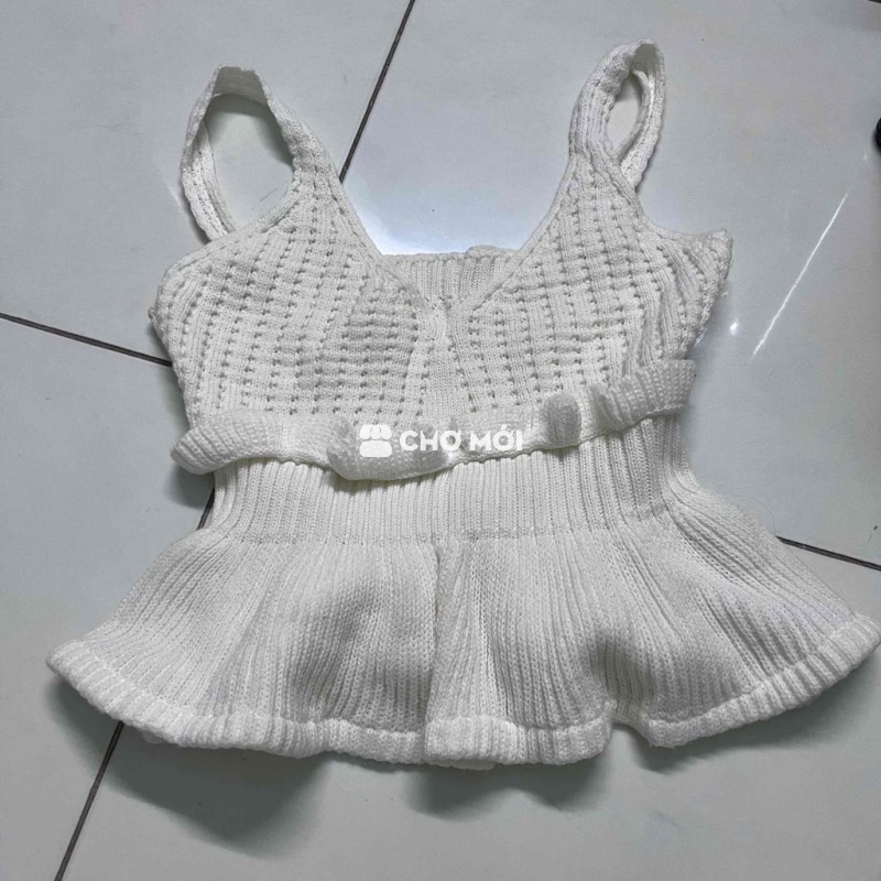 Áo 2 dây len trắng