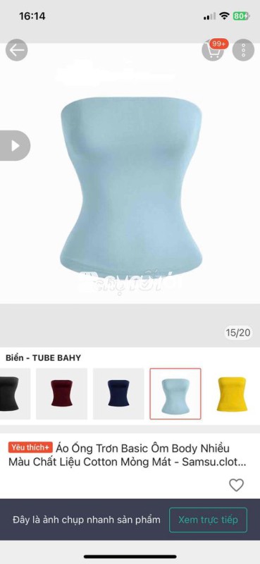 Áo ống thời gian size M màu xanh da trời fix dáng