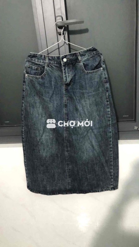 Chân váy jean xanh đậm nữ xẻ tà size 2XL (Meisy)
