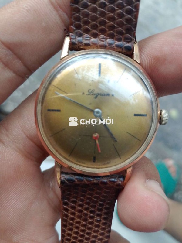 đh Swiss cot xưa 1960s, bọc vàng, dây da