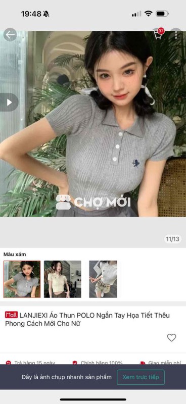áo len crop polo