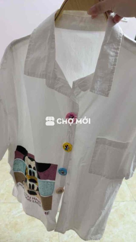 Áo sơ mi nữ cotton trắng cộc tay